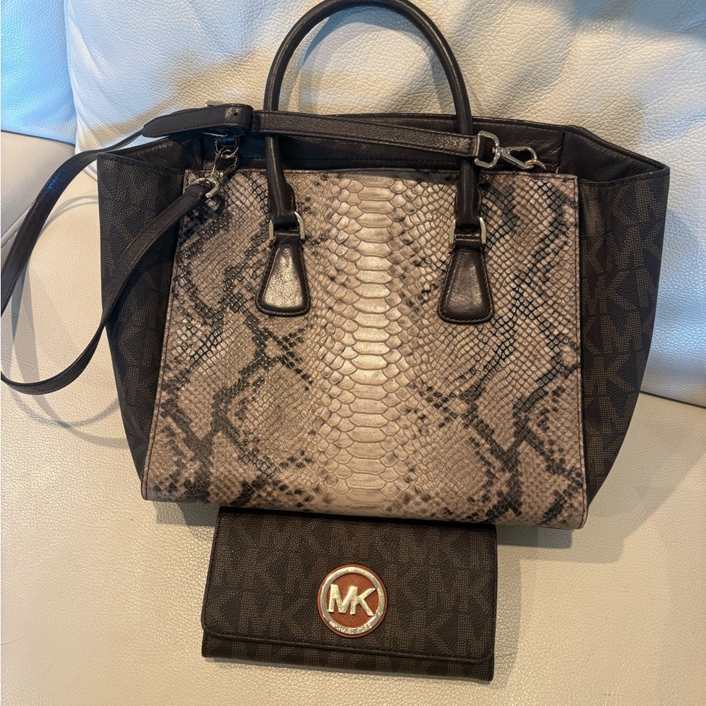 Michael Kors Sophie signature python leather large satchel and a wallet